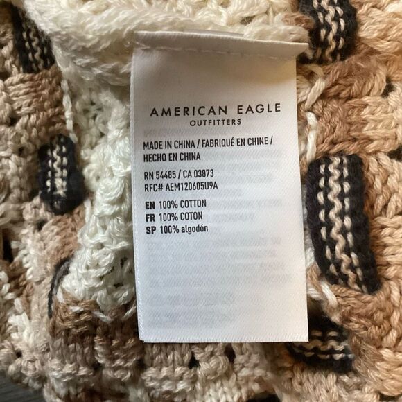 American Eagle Crochet Crop Top Cream and Brown Spaghetti Strap Bow Size M - Picture 4 of 7